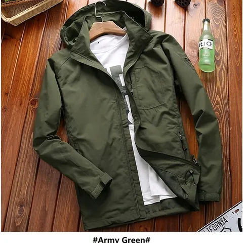 Herren Leichte Outdoor Jacke Mit Kapuze Winddicht Casual Reißverschluss Mantel Übergröße M-6XL Stehkragen Funktionskleidung
