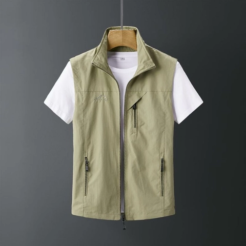 Herren Outdoor Leichte Weste Stehkragen Multi Tasche Utility Angeln Fotografie Weste Ärmellos Winddicht Casual Jacke