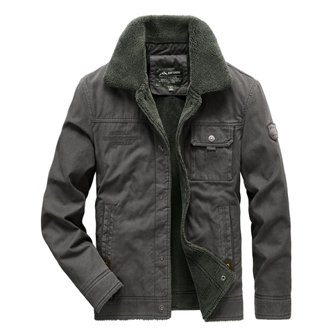 Men Casual Cotton Fleece Lined Padded Jacket Winter Warm Turn-Down Collar Workwear Outdoor Padded Coat For Men Clothing