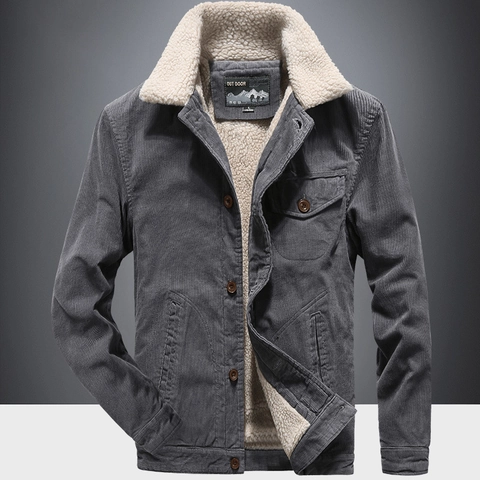 Veste Décontractée en Velours Côtelé de Coton pour Hommes Avec Doublure Polaire Col Sherpa Manteau Rembourré Chaud d'Hiver