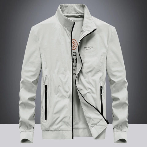 Chaqueta Casual de Cuello Alto para Hombre Ropa de Abrigo de Poliéster Ligero Cortavientos Color Sólido Abrigo con Cremallera Primavera Otoño