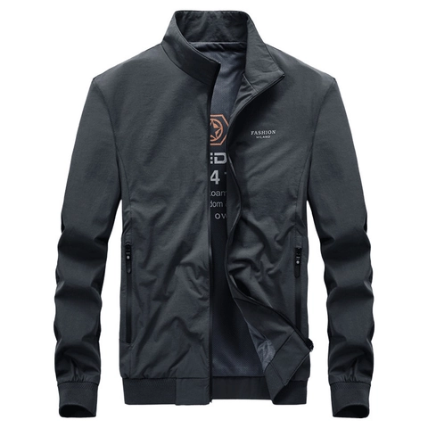 Chaqueta Casual de Cuello Alto para Hombre Ropa de Abrigo de Poliéster Ligero Cortavientos Color Sólido Abrigo con Cremallera Primavera Otoño