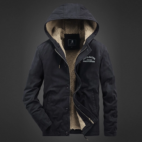 Veste en Coton à Capuche Épaisse d'Hiver pour Homme Doublée Sherpa Style Vêtement de Travail Parka Coupe-Vent Chaude Hommes