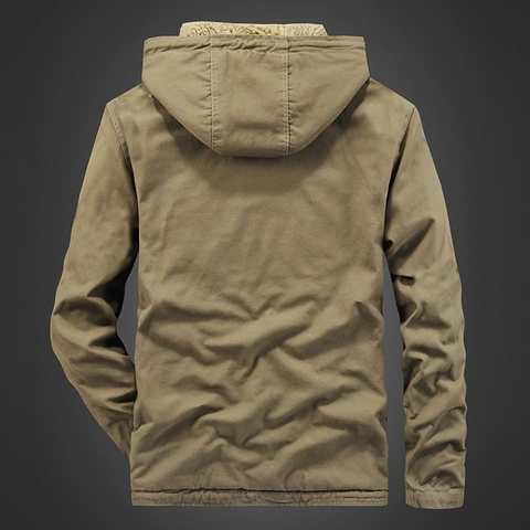 Veste en Coton à Capuche Épaisse d'Hiver pour Homme Doublée Sherpa Style Vêtement de Travail Parka Coupe-Vent Chaude Hommes