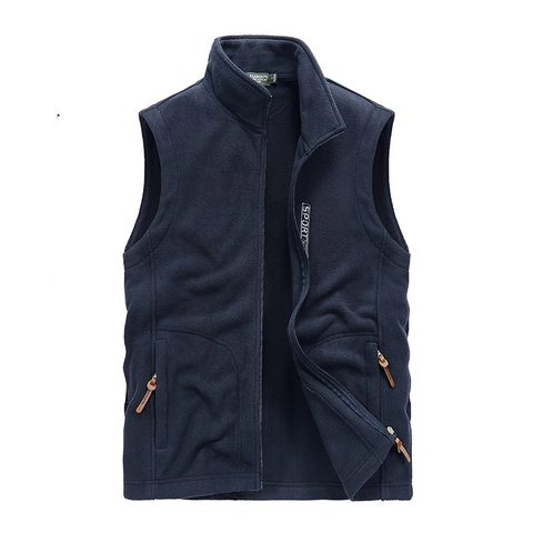 Men's Casual Polar Fleece Vest Stand Collar Full Zip Sleeveless Jacket Warm Outdoor Waistcoat Solid Color Polar Fleece Vest