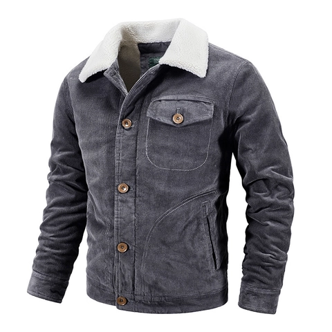 Giacca Imbottita in Velluto a Coste Vintage da Uomo Foderata in Pile Colletto in Sherpa Cappotto Invernale Caldo in Cotone