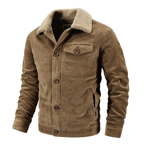 Giacca Imbottita in Velluto a Coste Vintage da Uomo Foderata in Pile Colletto in Sherpa Cappotto Invernale Caldo in Cotone