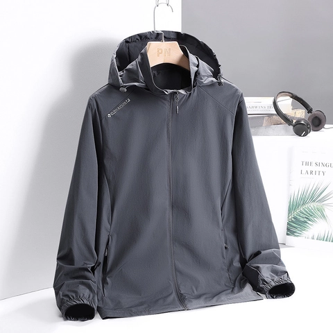 Giacca a Vento da Uomo Leggera Con Cappuccio Elasticizzata in Quattro Direzioni Casual Sportiva All'Aperto