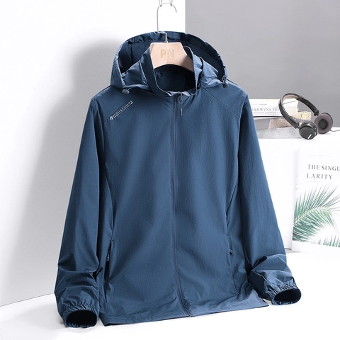 Giacca a Vento da Uomo Leggera Con Cappuccio Elasticizzata in Quattro Direzioni Casual Sportiva All'Aperto