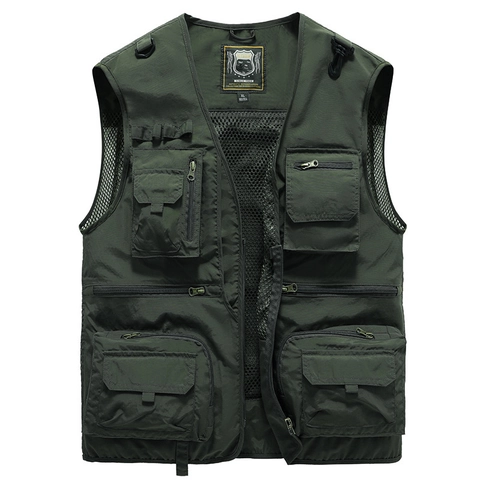 Men Multi Pocket Outdoor Cargo Vest Nylon Breathable Mesh Lining Thin Fishing Photography Tactical Utility Jacket Sleeveless Top