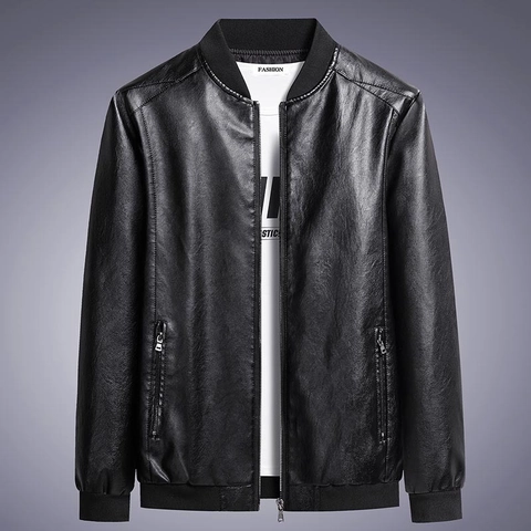 Ανδρικό Casual Δερμάτινο Μπουφάν PU Bomber Με Όρθιο Κολάρο Ριμπ Μανσέτες Μπουφάν από Τεχνητό Δέρμα Αντιανεμικό Φθινοπωρινό