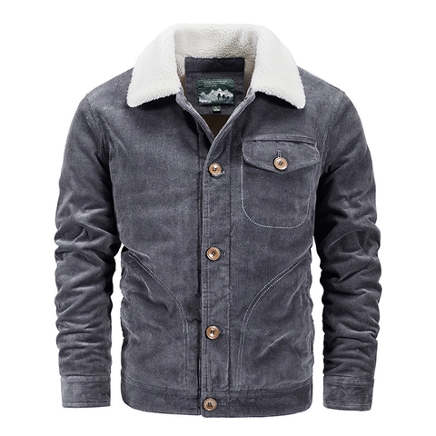 Veste en Velours Côtelé Vintage pour Hommes Avec Col en Polaire Sherpa Chaud Manteau Cargo d'Hiver Épaissi Coupe Ample Simple Boutonnage