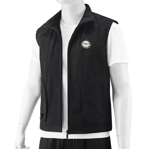 Herren Retro Cord Weste Jacke Stehkragen Gewaschen Bambusfaser Kaninchenhaar Bestickt Patch Casual Utility Taschen Weste