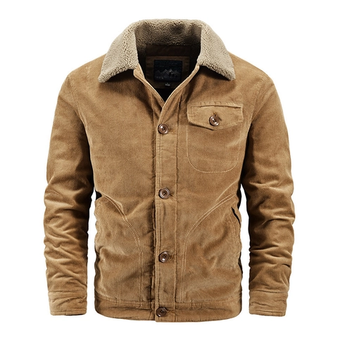 Veste en Velours Côtelé Vintage pour Hommes Avec Col en Polaire Sherpa Chaud Manteau Cargo d'Hiver Épaissi Coupe Ample Simple Boutonnage