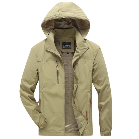 Coupe-vent à Capuche Décontracté pour Homme Veste de Mode en Polyester Légère Extérieur Automne