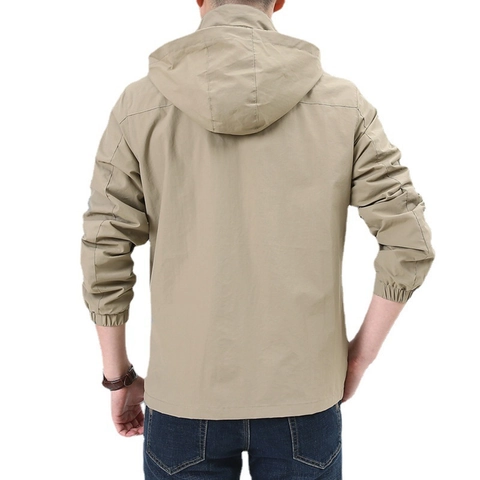 Men's Outdoor Hooded Jacket Windproof Casual Mountaineering Windbreaker Removable Hood Full Zip Coat Plus Size Autumn Top