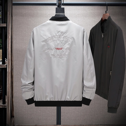 Chaqueta Bomber Casual para Hombre Poliéster a Prueba de Viento Cuello Alto Abrigo con Cremallera y Patrón de Hoja de Membrillo