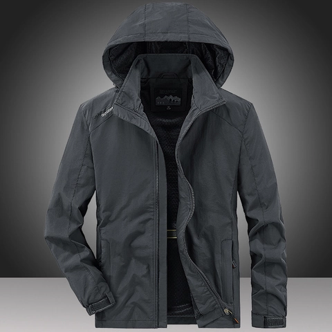 Herren Outdoor Sportjacke Kapuze Winddicht Schnelltrocknend Leicht Lässig Windbreaker Mantel Frühling Herbst Plus Size