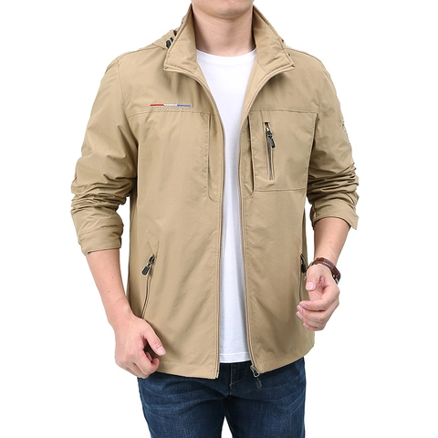 Giacca Antivento da Uomo All'aperto Leggera con Cappuccio Chiusura Lampo Cappotto Sportivo Casual Nylon Poliestere Capospalla