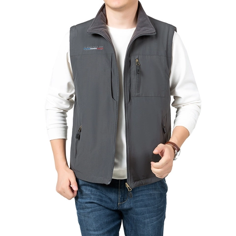 Chaleco Polar de Doble Cara para Hombre Chaqueta Sin Mangas de Nylon Cálida Acolchada Resistente Al Viento con Cuello Alto
