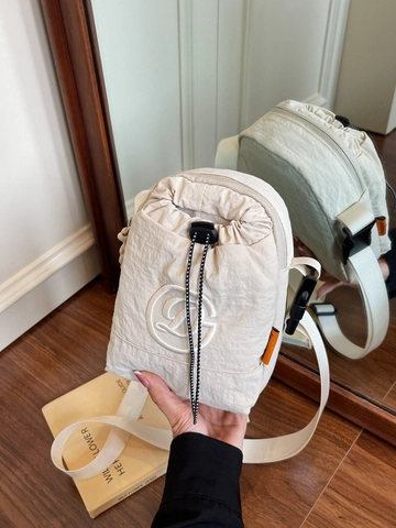 Mini Borsa a Tracolla in Nylon per Cellulare Leggera Con Coulisse Ricamo Lettere Cuciture alla Moda Borsa da Donna