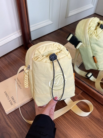 Mini Borsa a Tracolla in Nylon per Cellulare Leggera Con Coulisse Ricamo Lettere Cuciture alla Moda Borsa da Donna