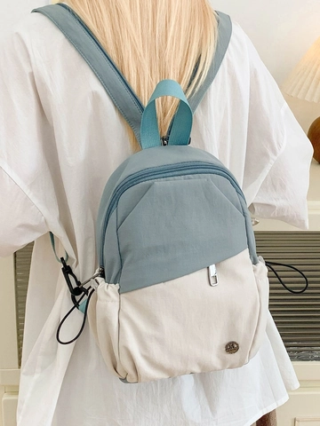 Mini Sac à Dos Bloc de Couleur pour Femmes en Tissu Imperméable Petit Sac de Voyage pour Extérieur Décontracté École Quotidien