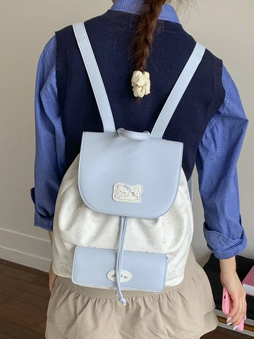 Fresh Contrast Color Printed Fashion Backpack For Women Large Capacity Cute Cat Patch PU Leather Students Travel Daypack