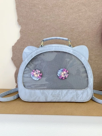 Damen Katzenohr Ita Bag Transparentes Fenster Rucksack PU Leder Süßer Cooler Stil Student Schultertasche Messenger Handtasche