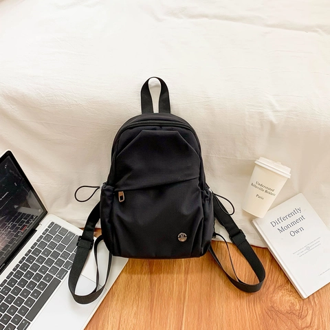 Sac à Dos Mini Color Block pour Femme Décontracté en Nylon Toile Petit Sac d'École Voyage Avec Poches Latérales à Cordon Sac à Dos Léger