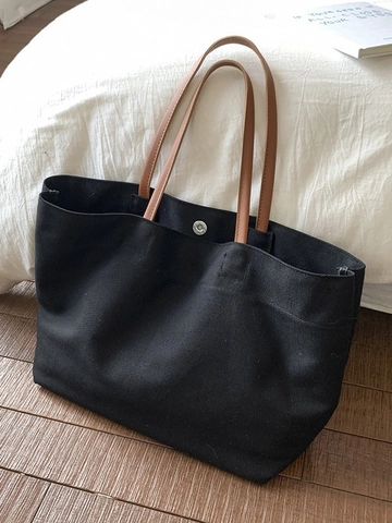 Große Kapazität Segeltuch Tragetasche Für Damen Minimalistische Einfarbige Umhängetasche Mit Magnetschnalle Lässige Reise Handtasche