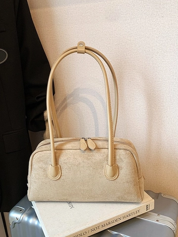 Women Retro PU Leather Baguette Underarm Bag Minimalist Contrast Stitching Shoulder Bag Large Capacity Daily Commuter Bag