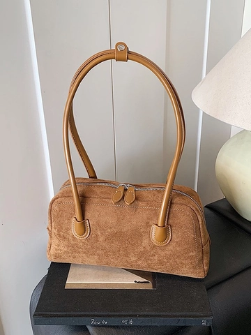 Women Retro PU Leather Baguette Underarm Bag Minimalist Contrast Stitching Shoulder Bag Large Capacity Daily Commuter Bag