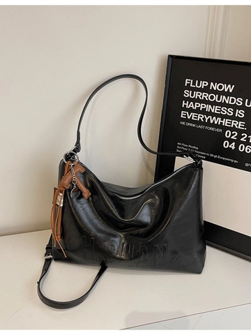 Women's Large Capacity PU Leather Hobo Bag Crossbody Single Shoulder Bag Embossed Lettering Niche Design Casual Commuting Bag