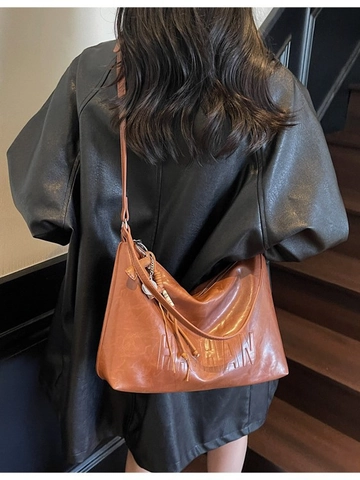 Women's Large Capacity PU Leather Hobo Bag Crossbody Single Shoulder Bag Embossed Lettering Niche Design Casual Commuting Bag