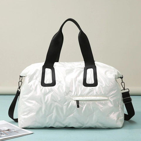 Large Capacity Quilted Duffel Bag For Women Men Waterproof Nylon Travel Tote Handbag Fitness Gym Weekender Shoulder Bag