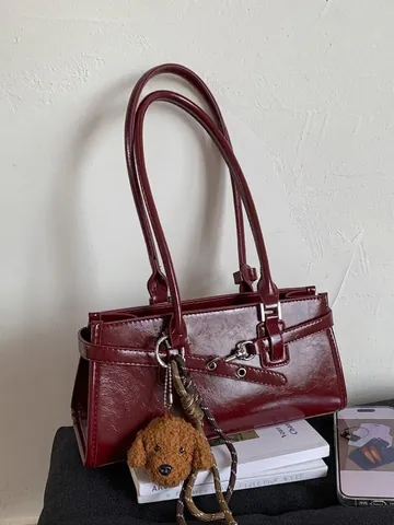 Vintage PU Leather Underarm Bag For Women Fashion Baguette Bag With Charm Minimalist Shoulder Bag Daily Commute Office Handbag