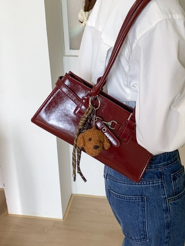 Vintage PU Leather Underarm Bag For Women Fashion Baguette Bag With Charm Minimalist Shoulder Bag Daily Commute Office Handbag
