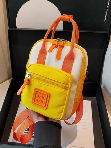 Sac à Dos Mini Mode Femmes en Toile Couleur Contrastée Petit Sac à Bandoulière Multifonctionnel Décontracté Quotidien Voyage