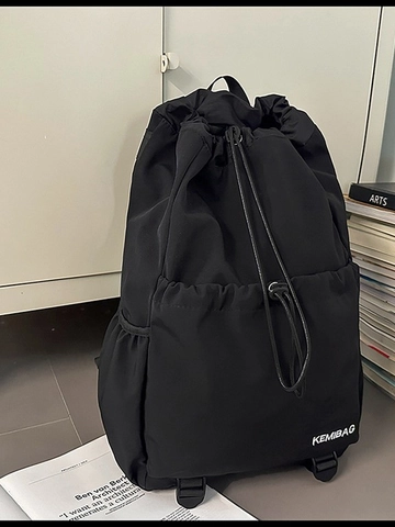 Sac à Dos en Nylon à Cordon de Serrage pour Femmes Grande Capacité Imperméable Décontracté Sac d'École Voyage Sport Multi Poche