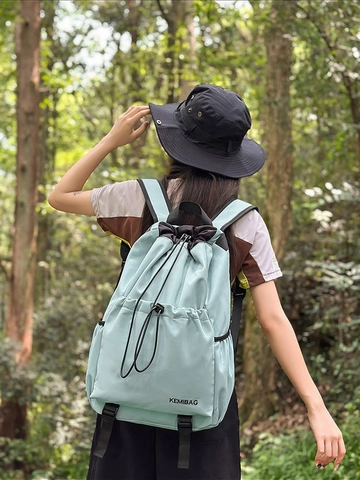 Sac à Dos en Nylon à Cordon de Serrage pour Femmes Grande Capacité Imperméable Décontracté Sac d'École Voyage Sport Multi Poche