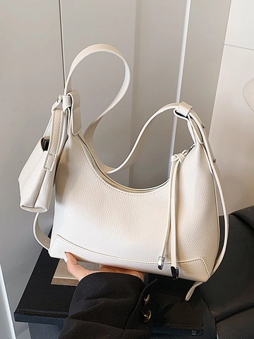 Women Minimalist Litchi Grain PU Leather Shoulder Bag Fashion Hobo Underarm Bag With Small Pouch Adjustable Strap Crossbody Bag