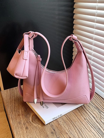 Women Minimalist Litchi Grain PU Leather Shoulder Bag Fashion Hobo Underarm Bag With Small Pouch Adjustable Strap Crossbody Bag