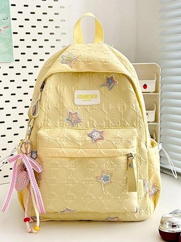 Kawaii Quilted Star Nylon Backpack For Women Teen Girls Large Capacity Student School Bag Japanese Style Fashion Backpack