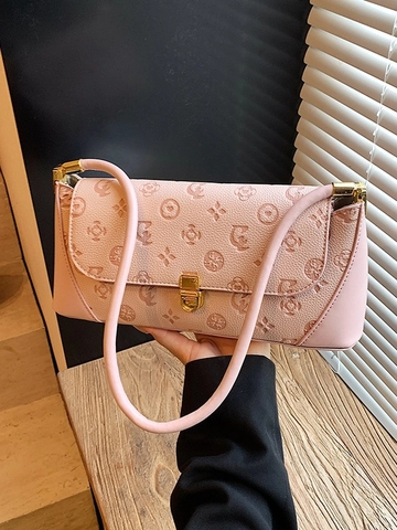 Borsa Sottospalla in Pelle PU Con Stampa Monogram Vintage Per Donna Borsa a Tracolla Casual Alla Moda Con Fibbia in Metallo Oro