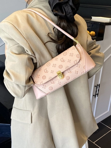 Borsa Sottospalla in Pelle PU Con Stampa Monogram Vintage Per Donna Borsa a Tracolla Casual Alla Moda Con Fibbia in Metallo Oro