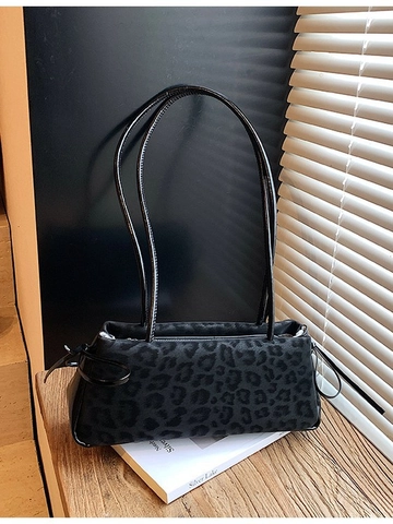 Leopard Print PU Leather Underarm Shoulder Bag For Women Large Capacity Baguette Bag For Commuting Fashion Casual Handbag