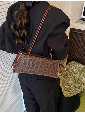 Leopard Print PU Leather Underarm Shoulder Bag For Women Large Capacity Baguette Bag For Commuting Fashion Casual Handbag