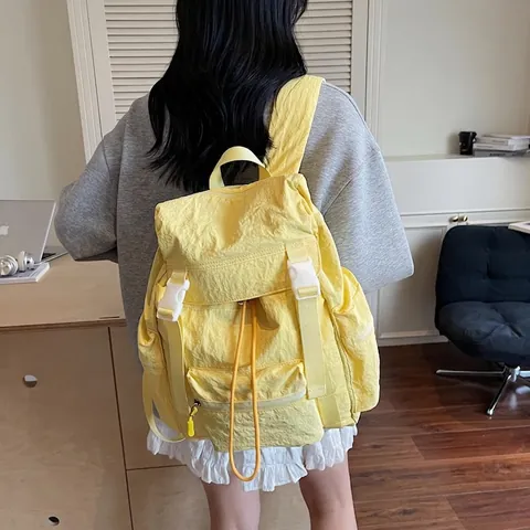 Mochila Casual de Nailon Impermeable y Ligera para Hombre Mujer Mochila de Viaje al Aire Libre Moderna Con Hebilla de Cordón Multibolsillos