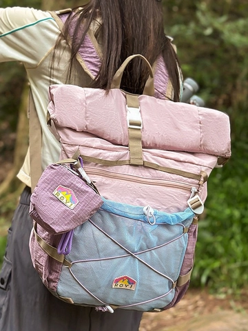 Lightweight Color Block Outdoor Backpack For Women Waterproof Nylon Roll Top Hiking Travel School Bag With Small Pouch